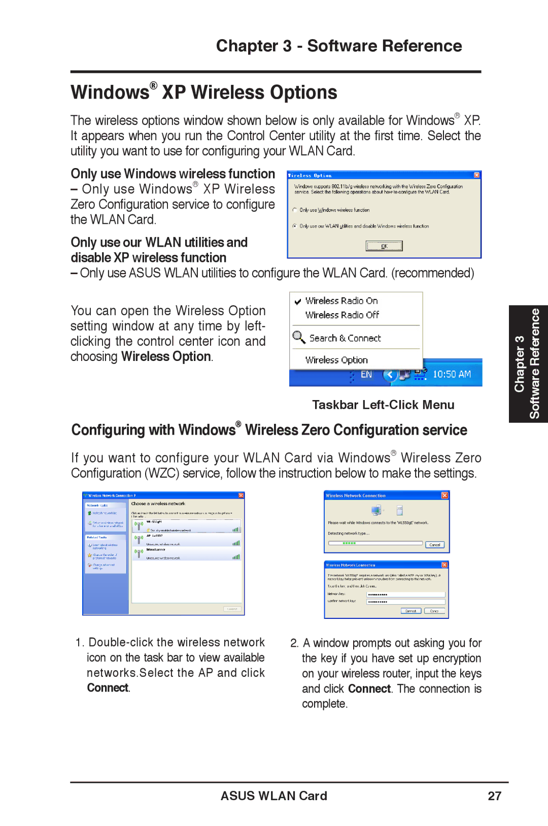 Asus WL-169gE user manual Windows XP Wireless Options, Only use Windows wireless function 