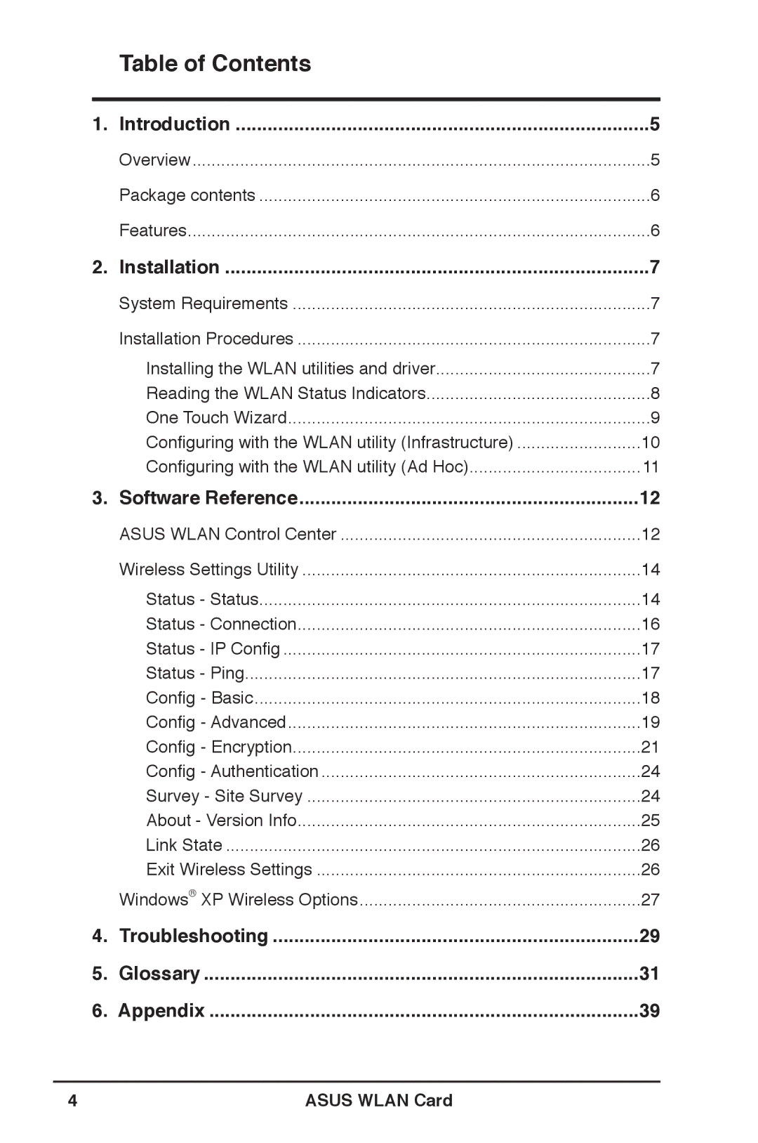 Asus WL-169gE user manual Table of Contents 