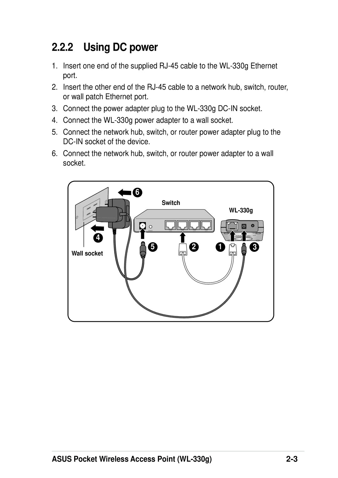 Asus WL-330G manual Using DC power 