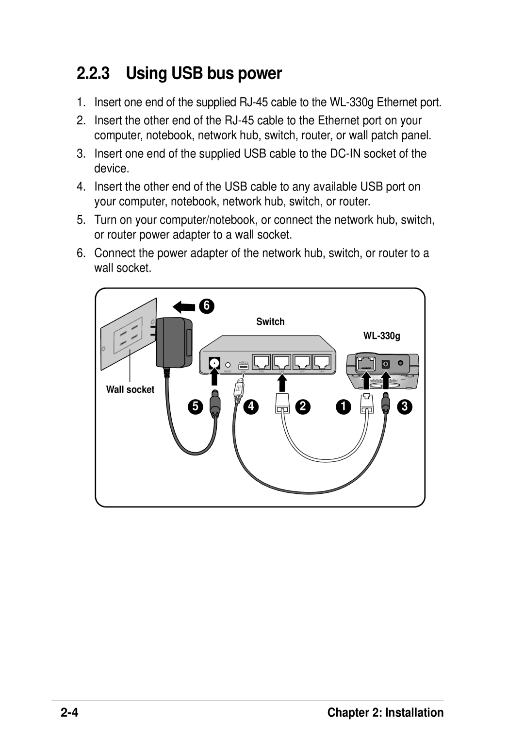 Asus WL-330G manual Using USB bus power 