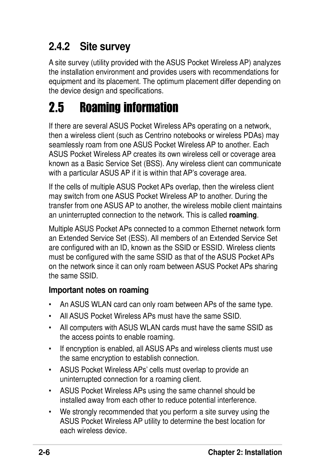 Asus WL-330G manual Roaming information, Site survey 