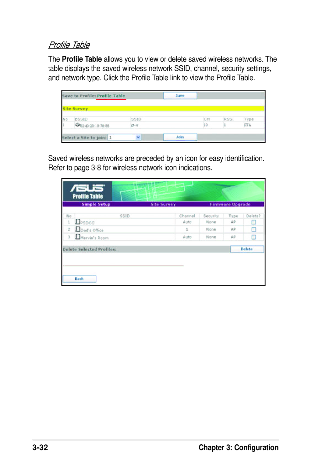 Asus WL-330G manual Profile Table 