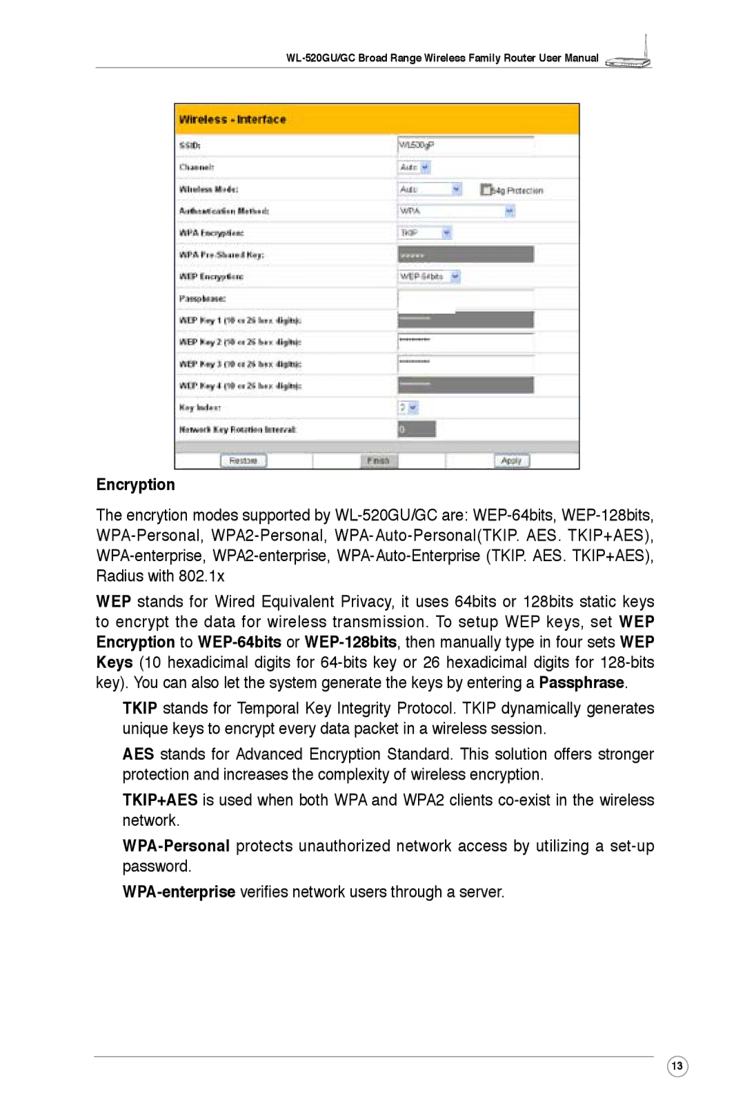 Asus WL-520GU, WL-520GC user manual Encryption 