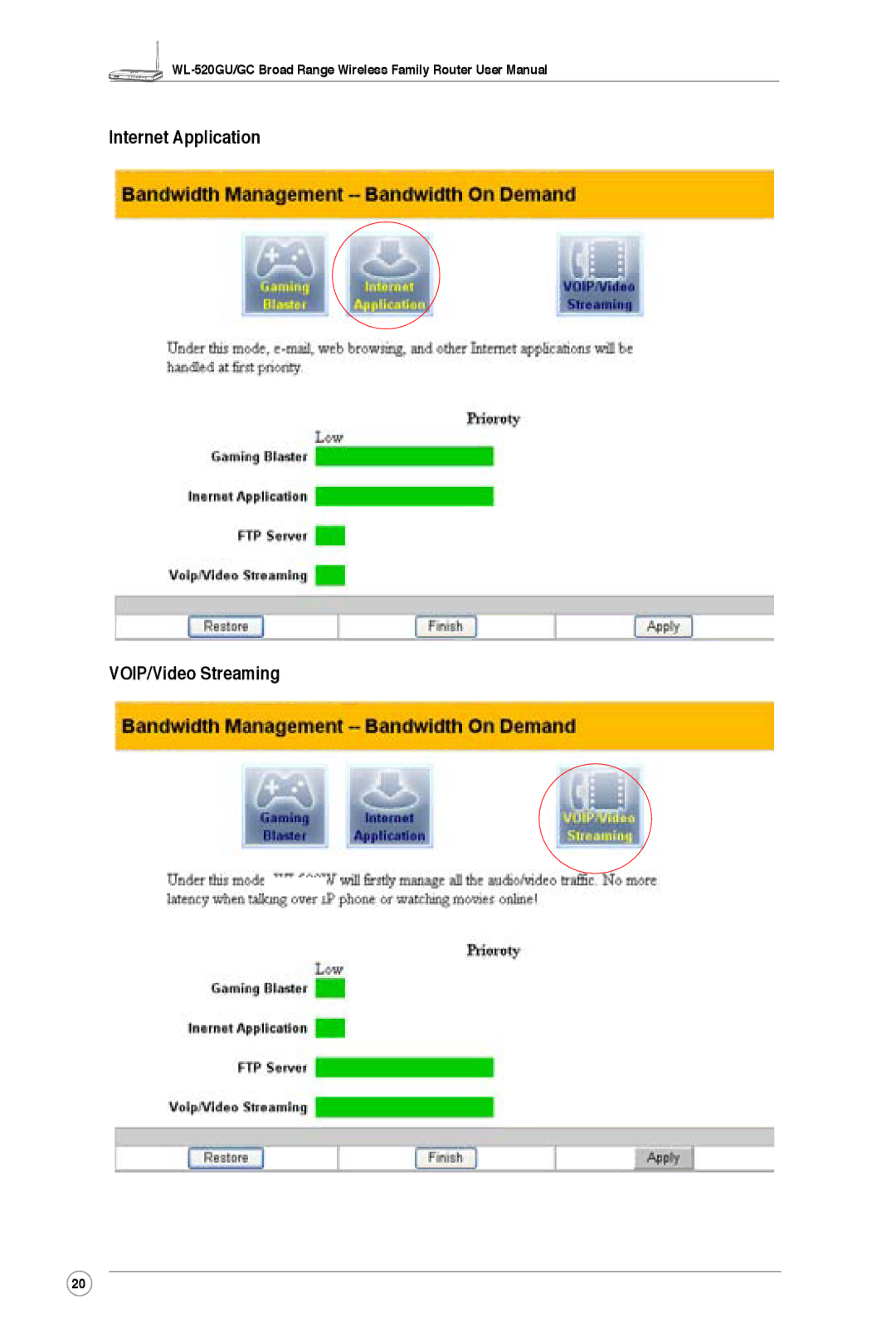 Asus WL-520GC, WL-520GU user manual Internet Application VOIP/Video Streaming 