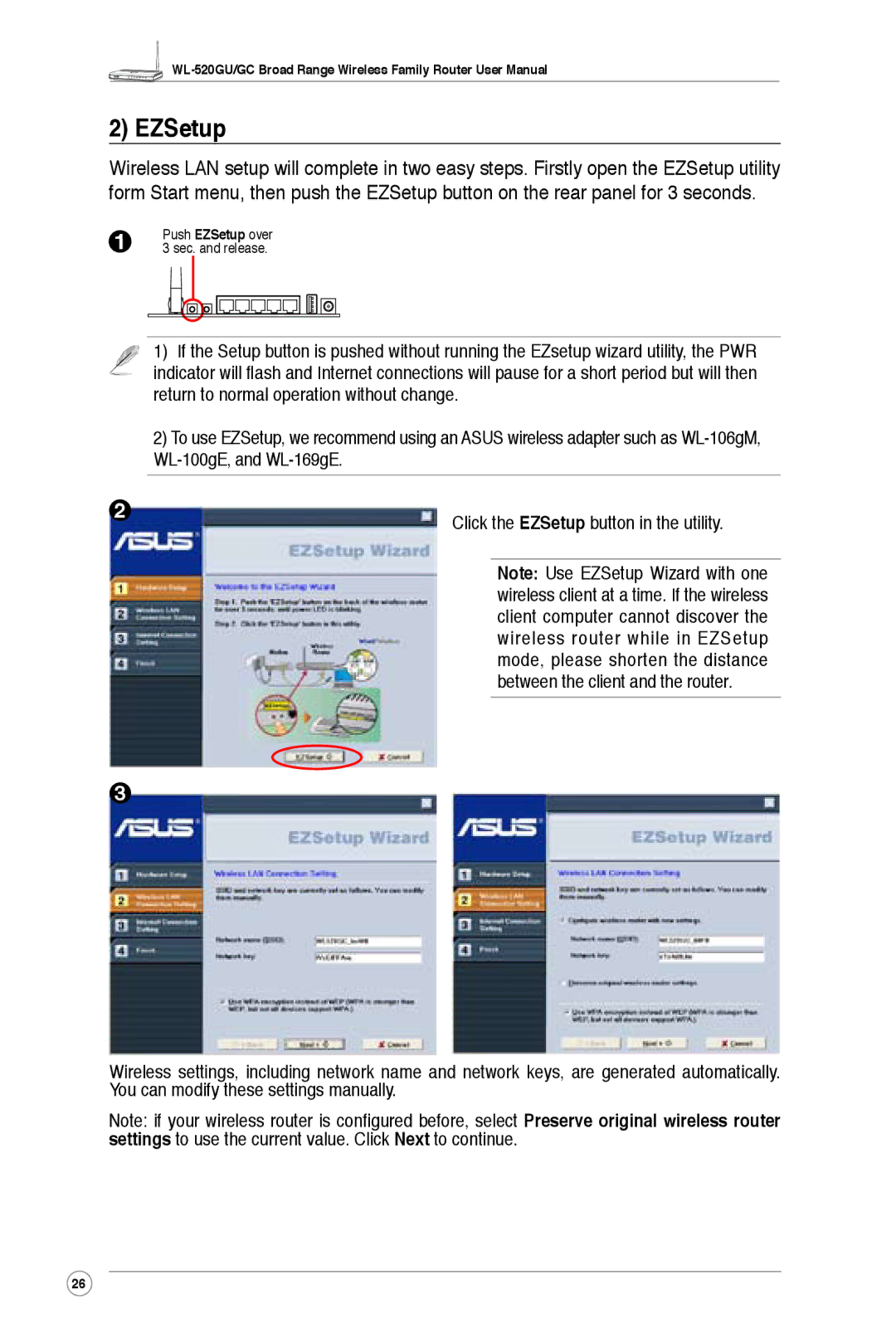 Asus WL-520GC, WL-520GU user manual EZSetup 