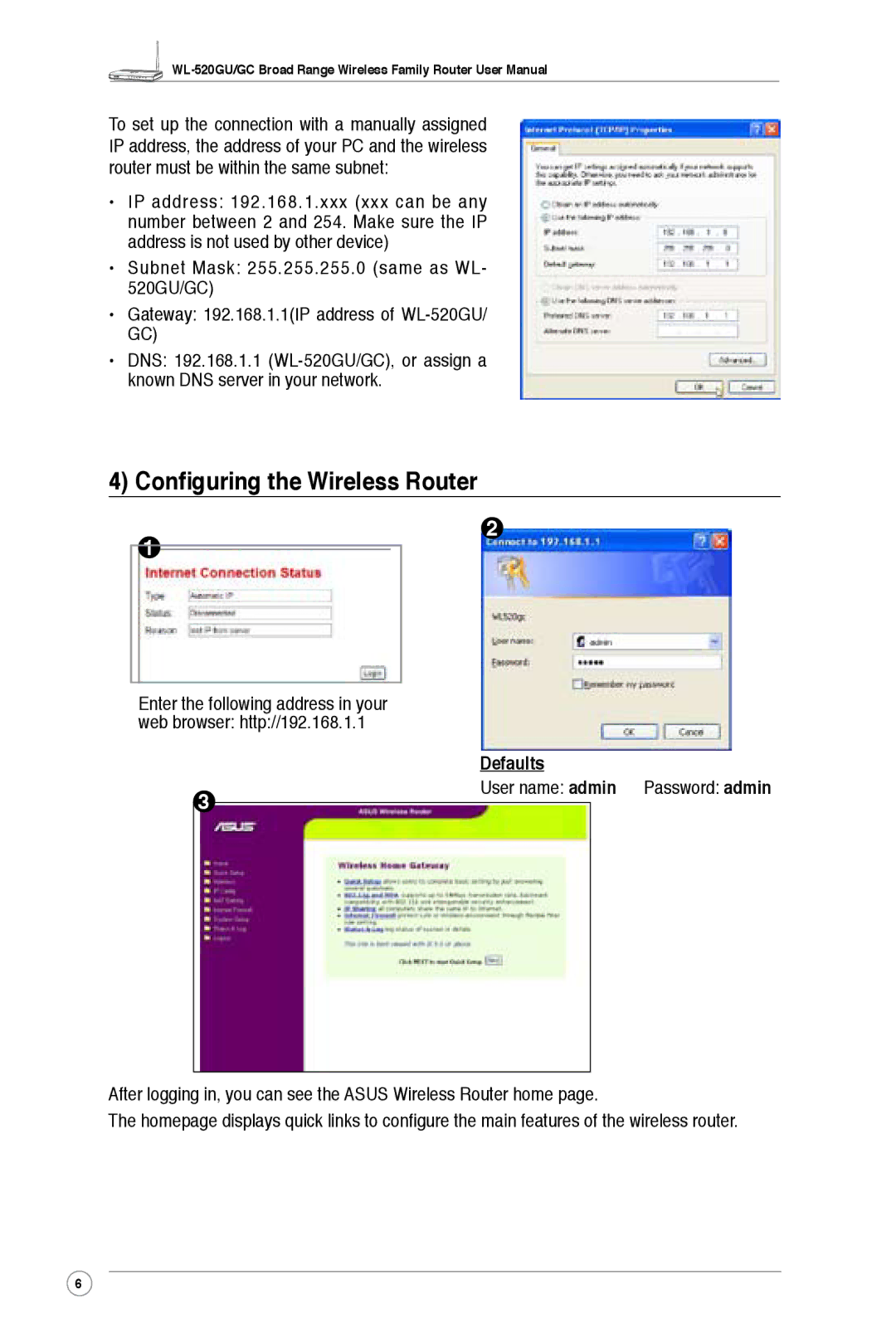 Asus WL-520GC, WL-520GU user manual Configuring the Wireless Router, Defaults 