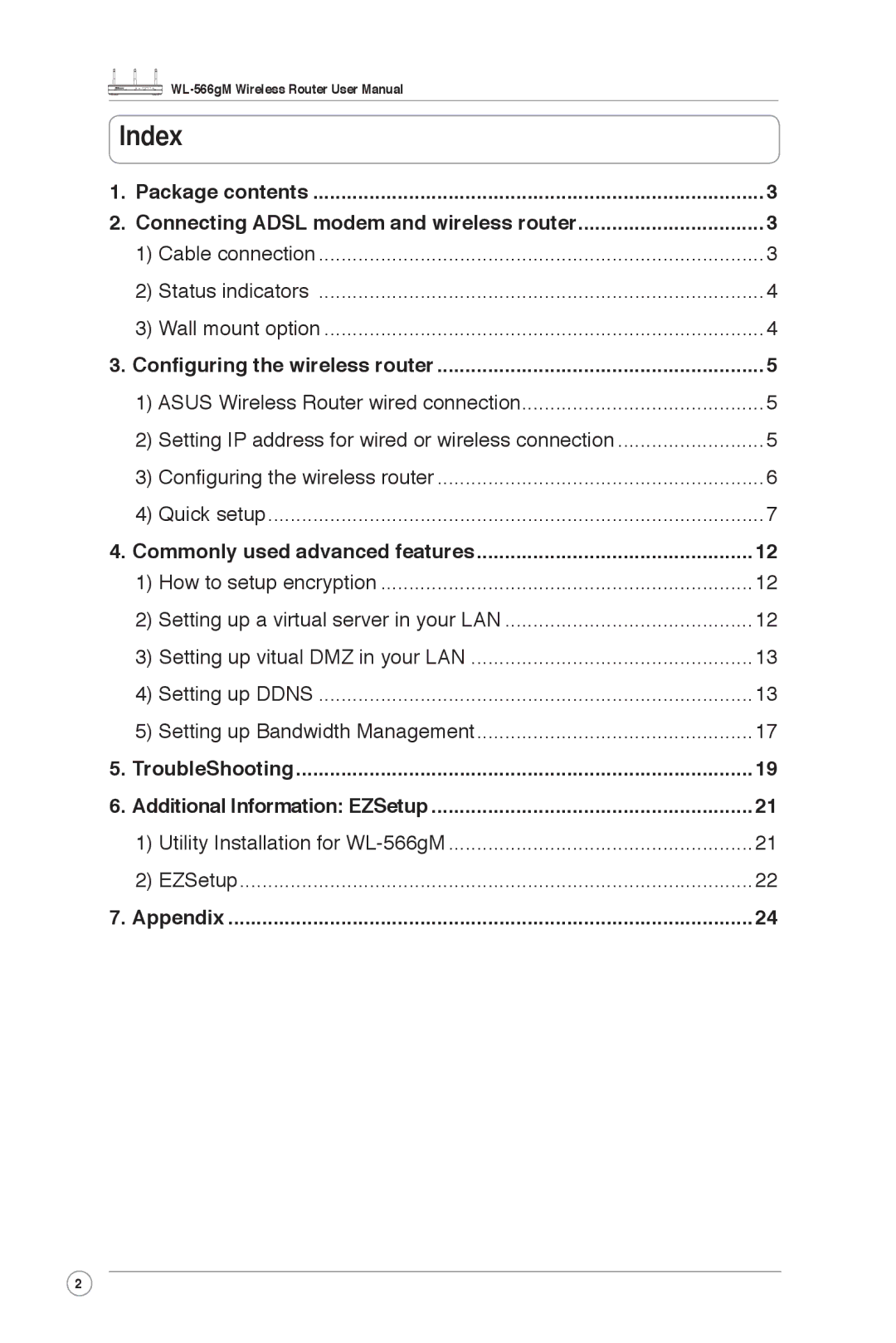 Asus WL-566gM user manual Index 