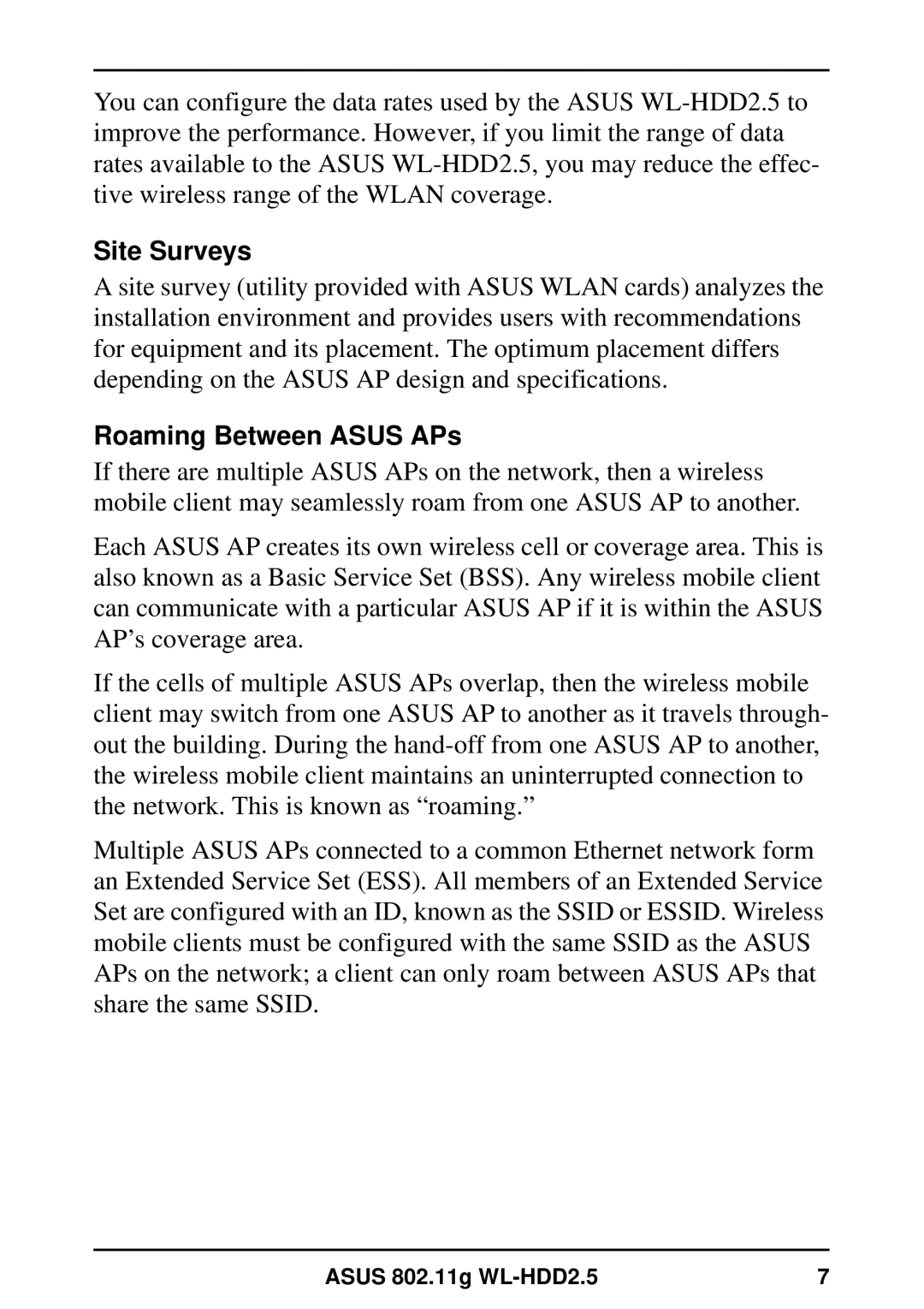 Asus WL-HDD2.5 user manual Site Surveys, Roaming Between Asus APs 