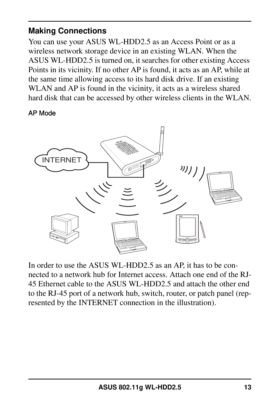 Asus WL-HDD2.5 user manual Making Connections 