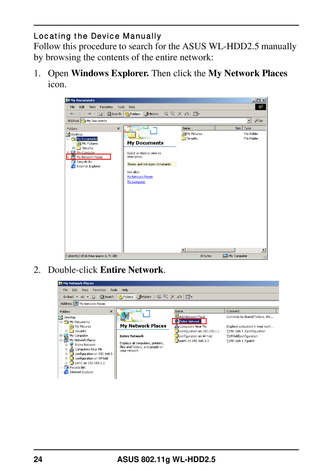 Asus WL-HDD2.5 user manual Double-click Entire Network 