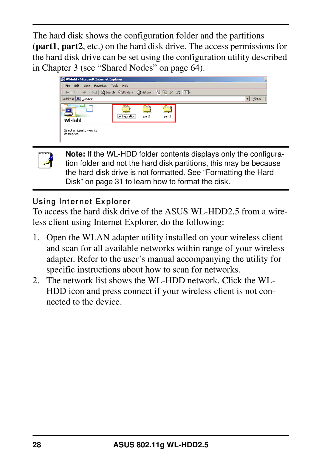 Asus WL-HDD2.5 user manual Using Internet Explorer 