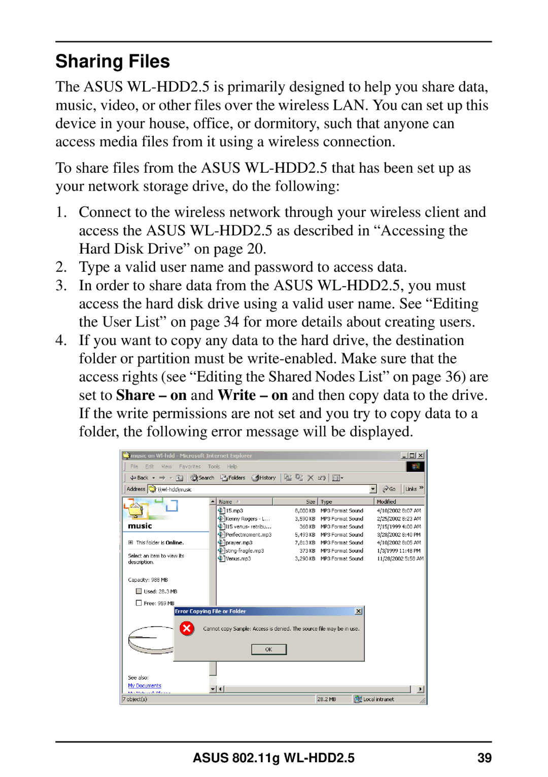 Asus WL-HDD2.5 user manual Sharing Files 