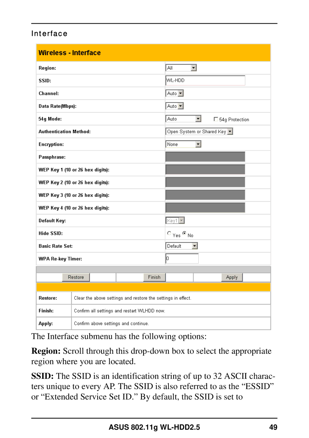 Asus WL-HDD2.5 user manual Interface 