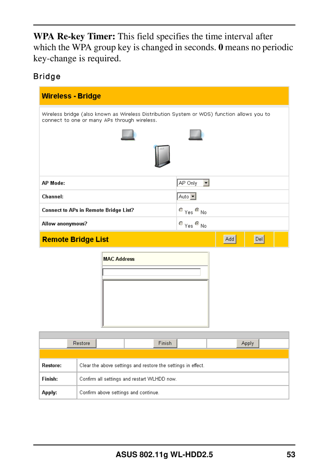 Asus user manual Bridge Asus 802.11g WL-HDD2.5 