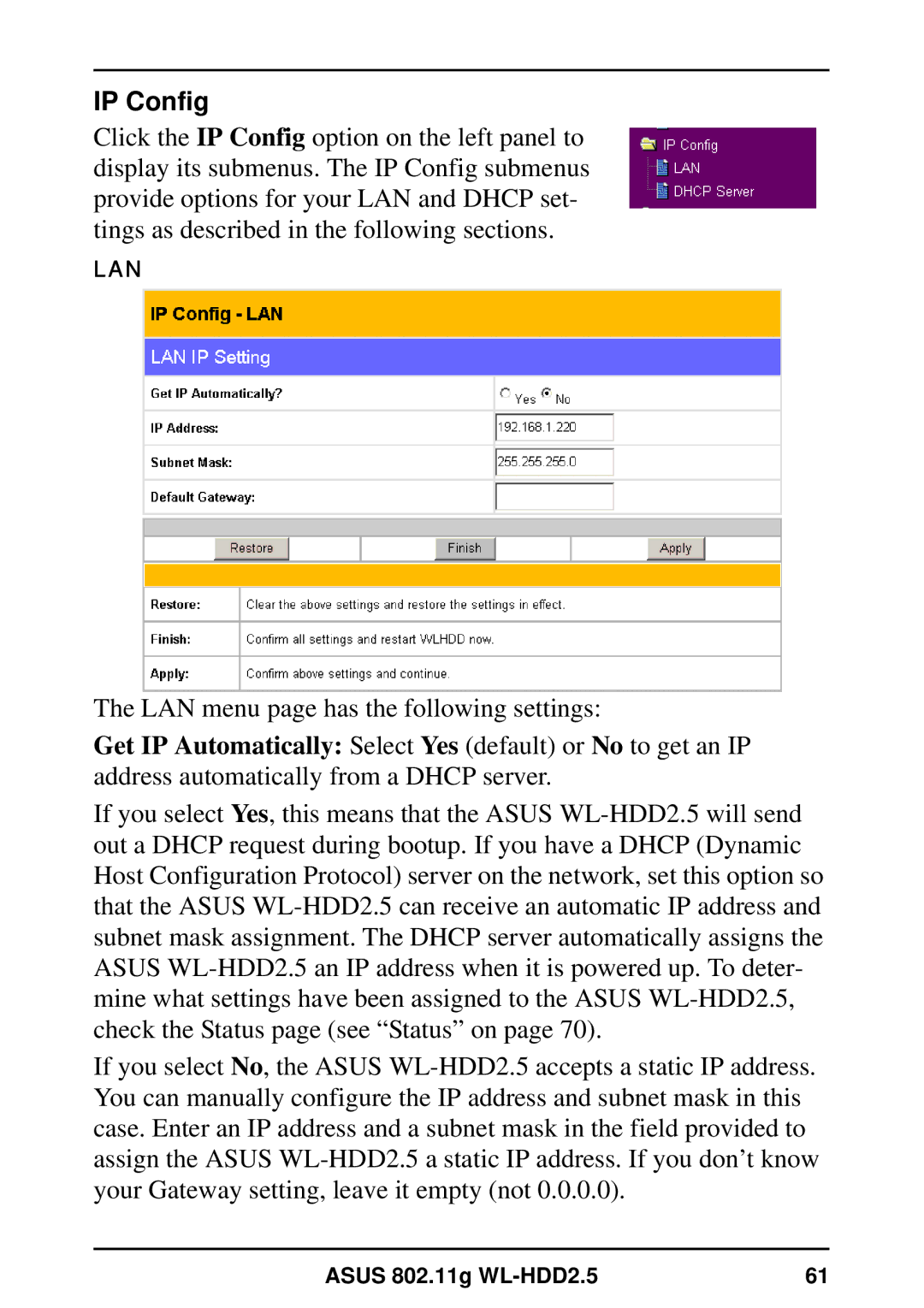 Asus WL-HDD2.5 user manual IP Config 