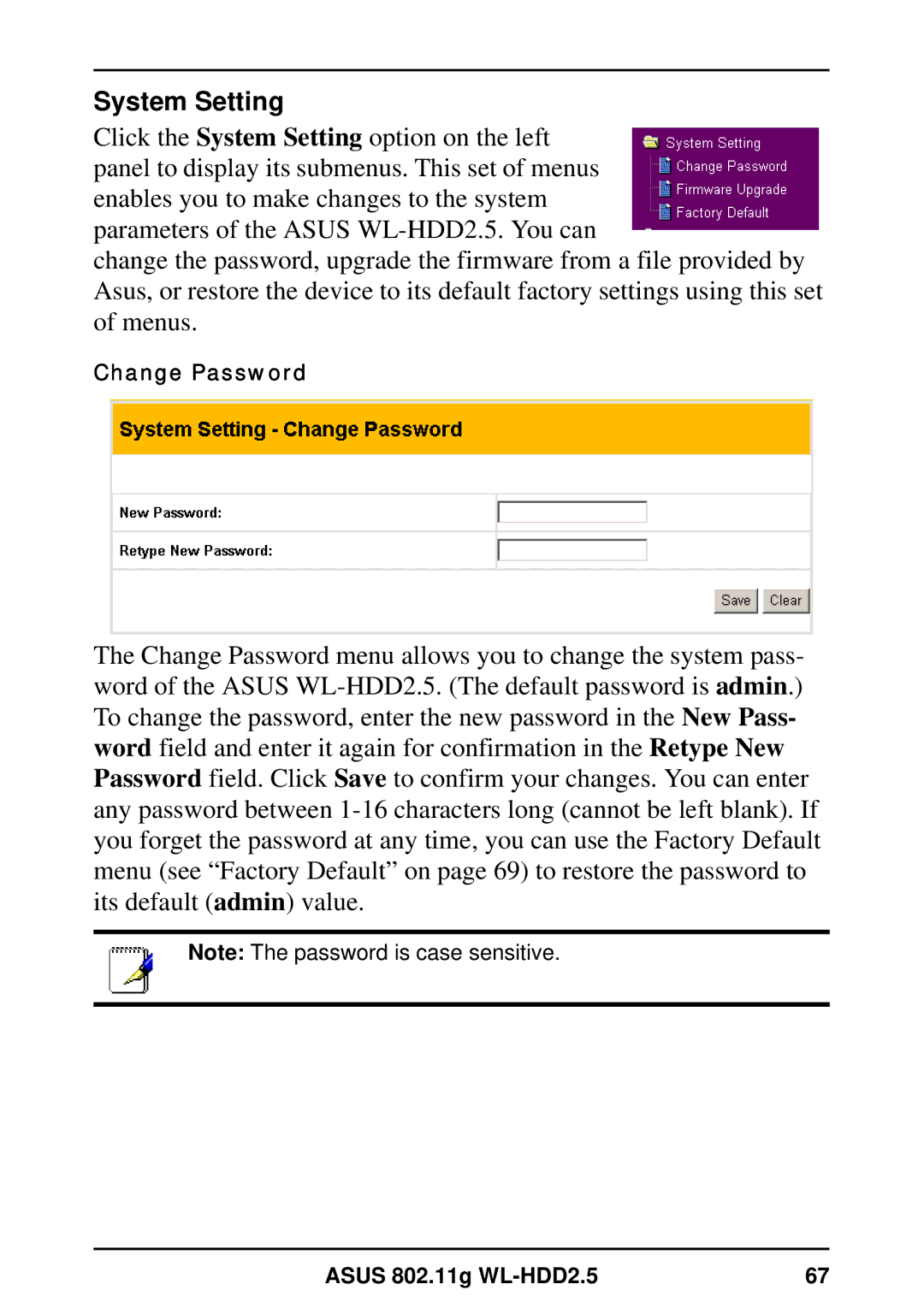 Asus WL-HDD2.5 user manual System Setting 