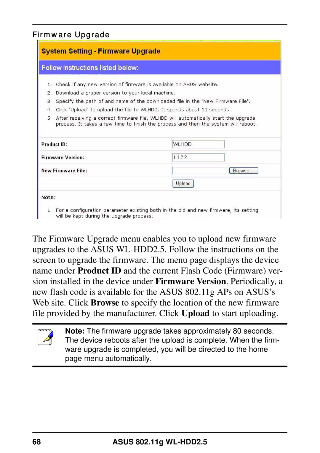 Asus WL-HDD2.5 user manual Firmware Upgrade 