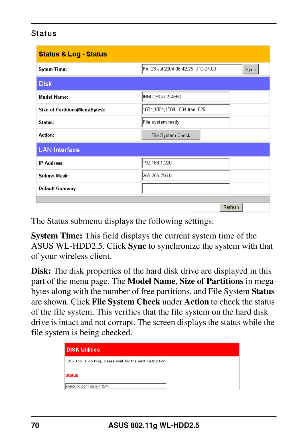 Asus WL-HDD2.5 user manual Status 