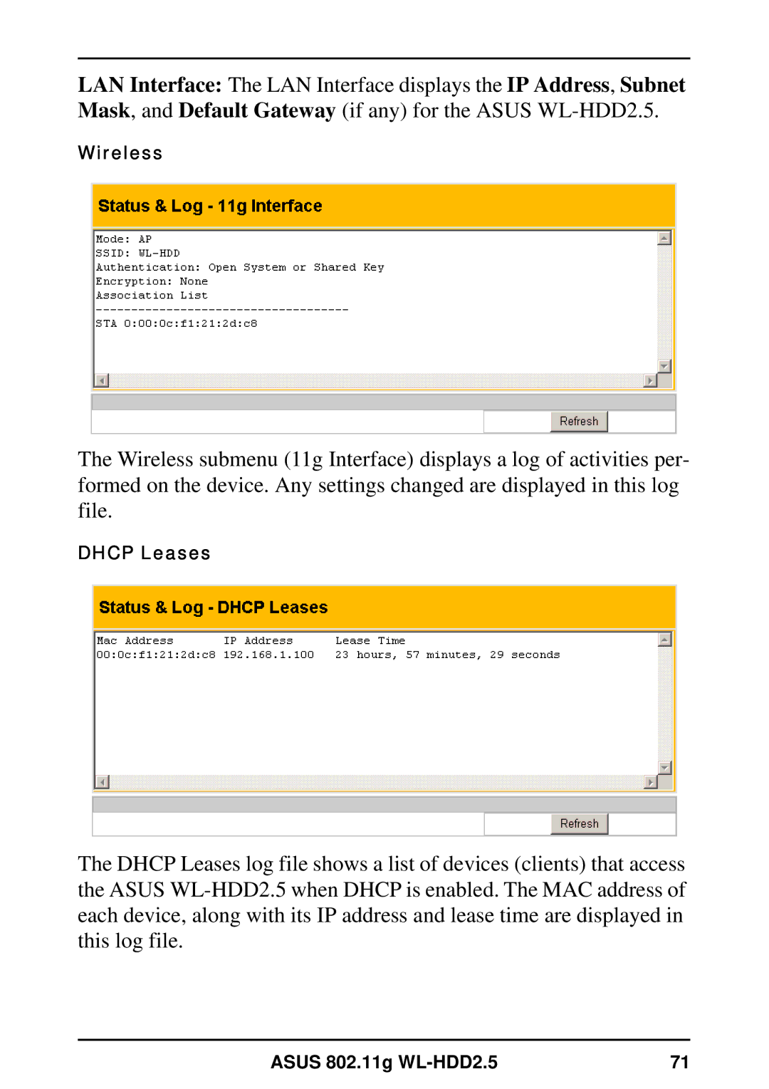 Asus WL-HDD2.5 user manual Wireless 