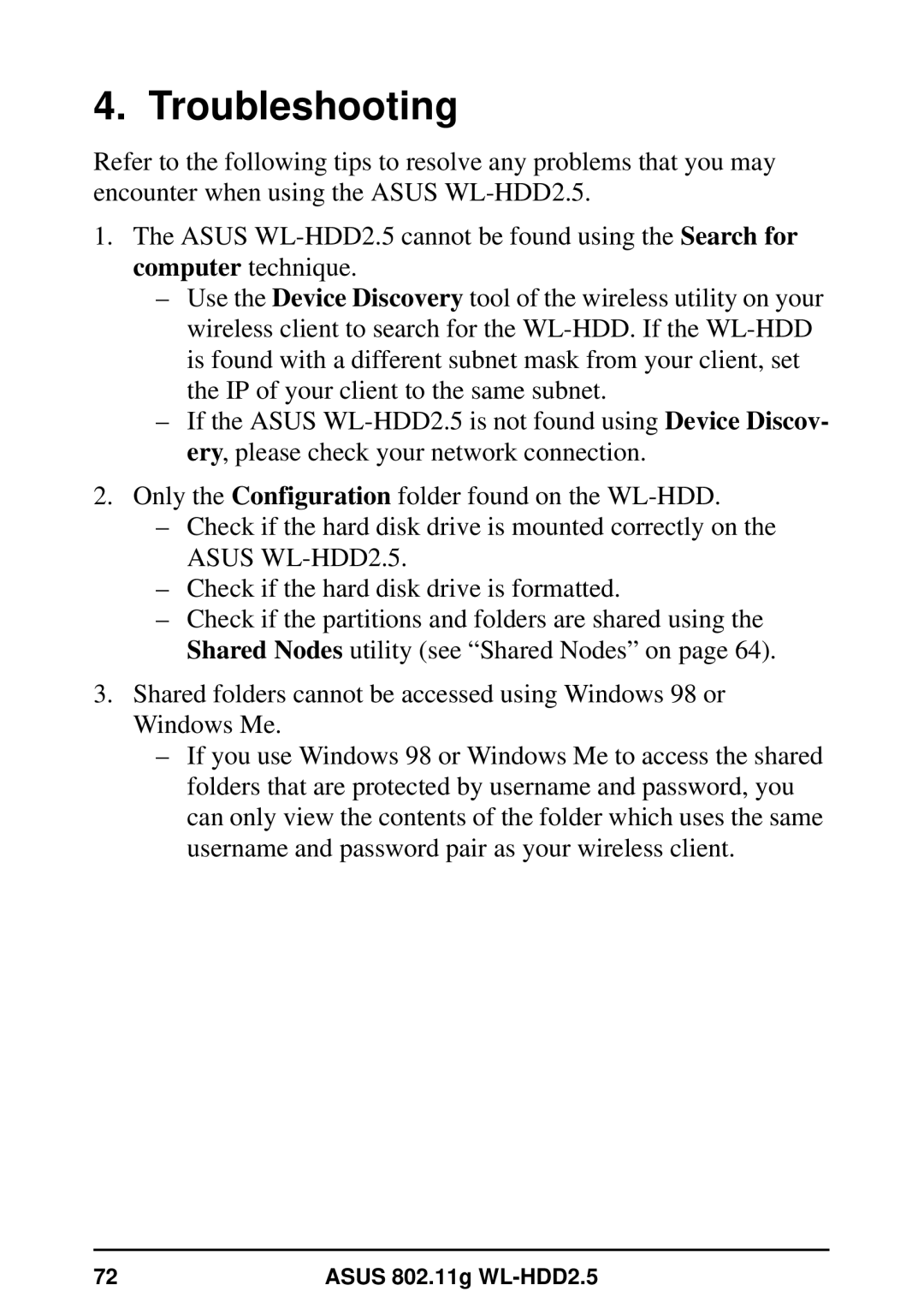 Asus WL-HDD2.5 user manual Troubleshooting 