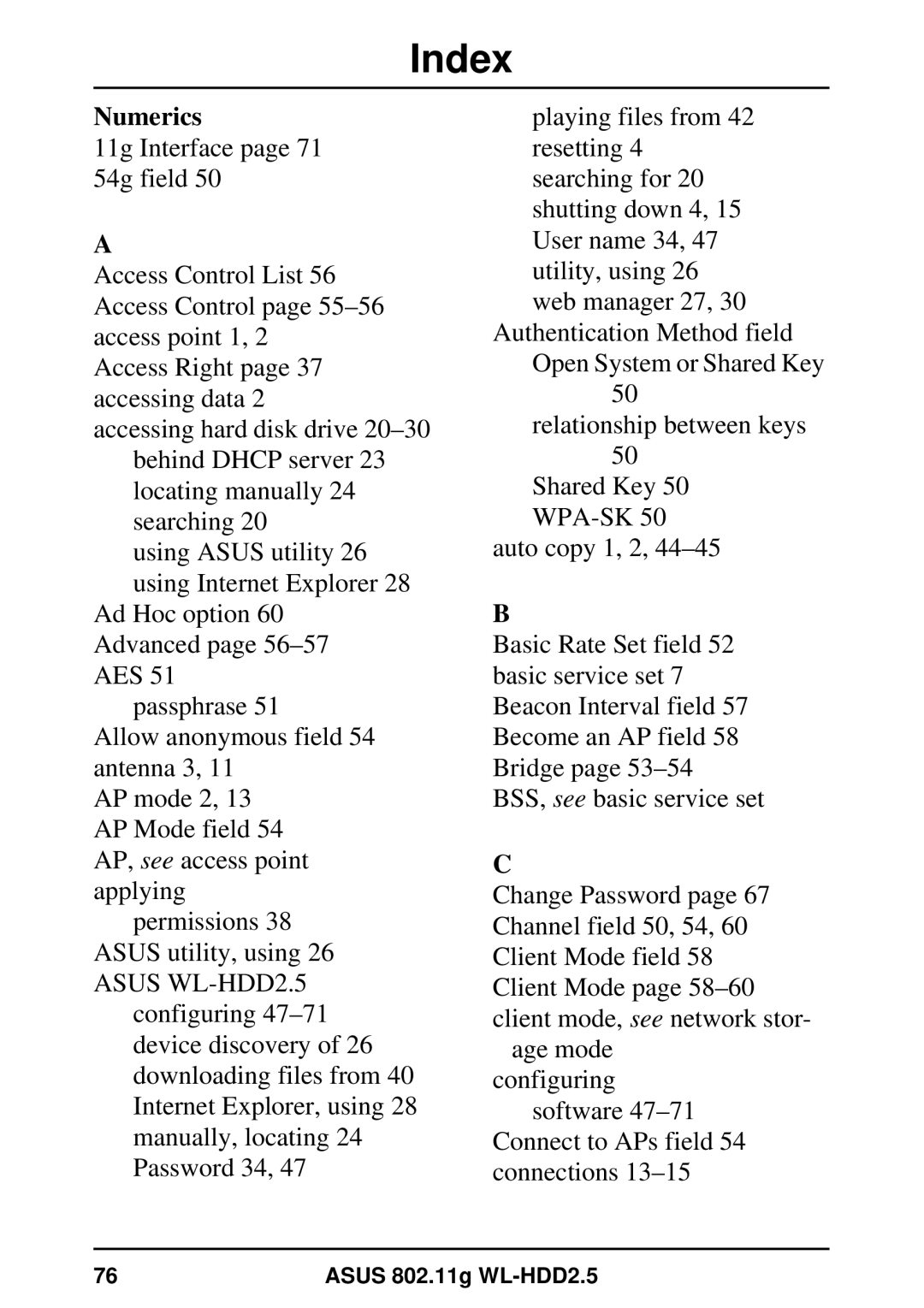 Asus WL-HDD2.5 user manual Index 