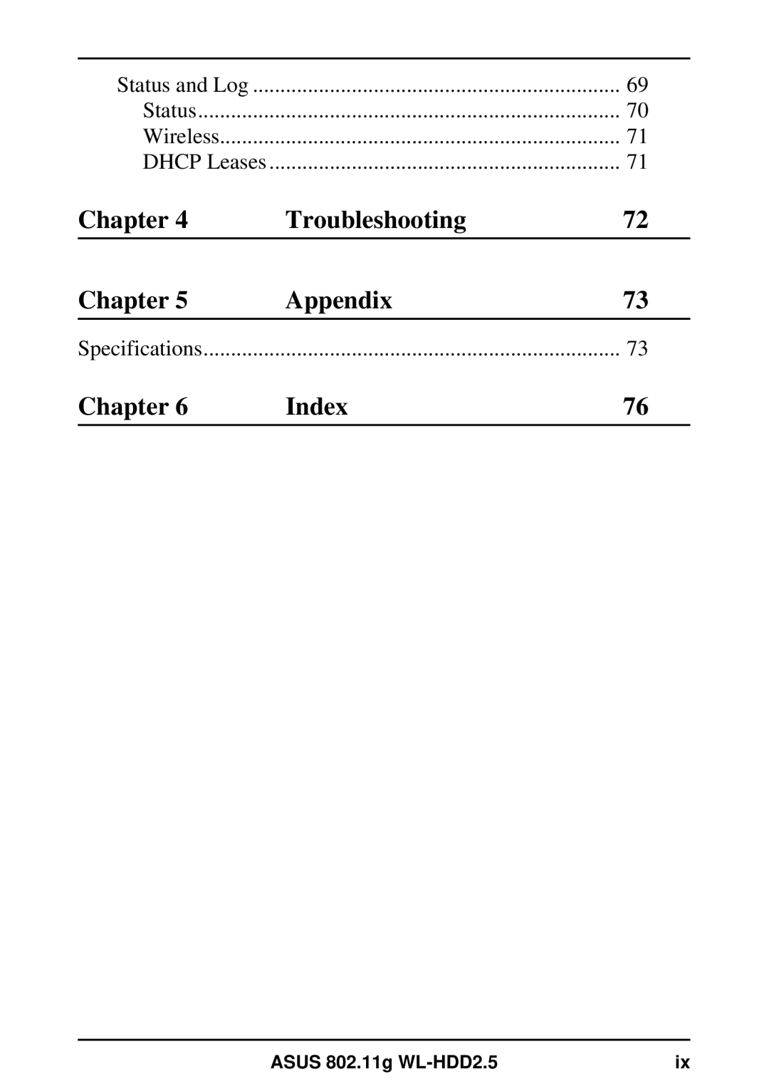 Asus WL-HDD2.5 user manual Chapter Troubleshooting Appendix 