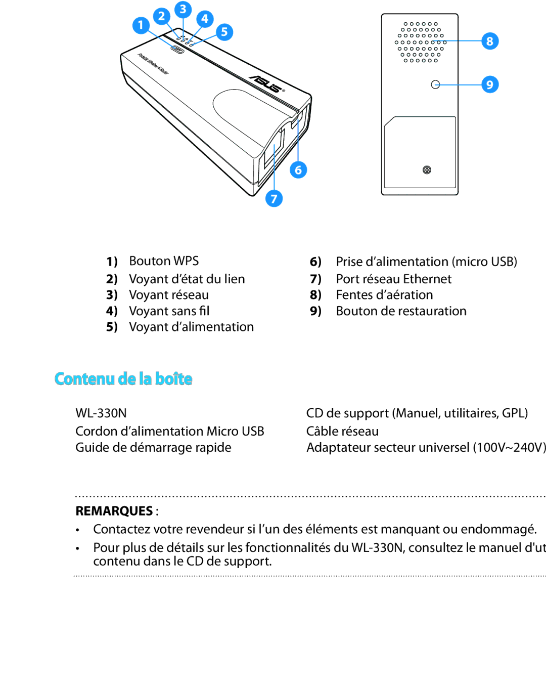 Asus WL330N quick start Français 