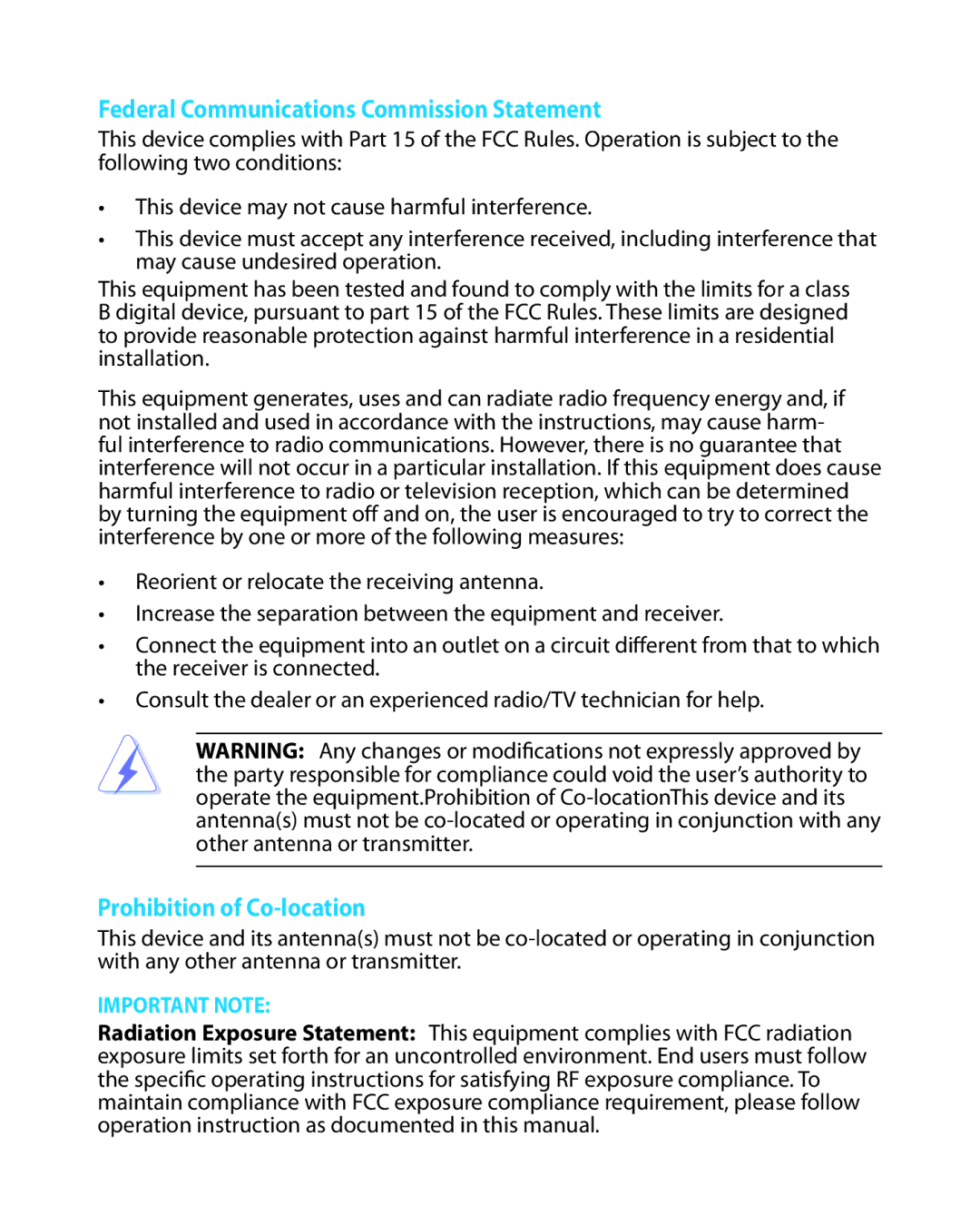 Asus WL330N quick start Federal Communications Commission Statement, Prohibition of Co-location 