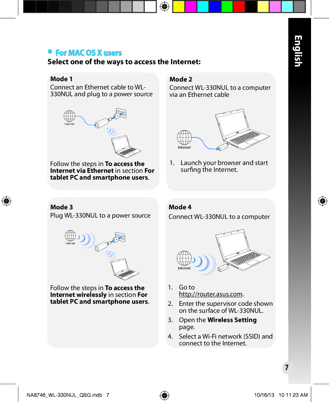 Asus WL330NUL quick start For MAC OS X users, Select one of the ways to access the Internet 