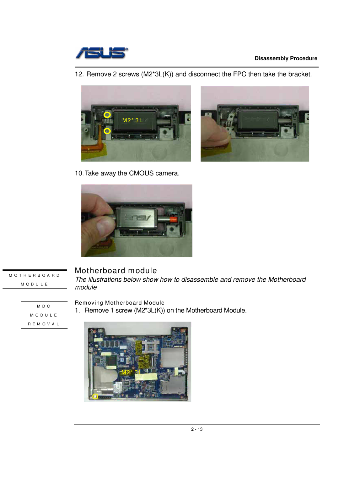 Asus WSF manual Motherboard module 