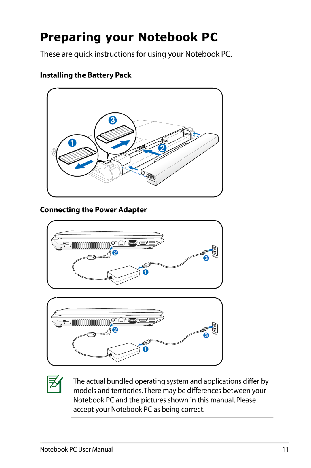 Asus X54CRB01, X54C-RB92 user manual Preparing your Notebook PC, These are quick instructions for using your Notebook PC 