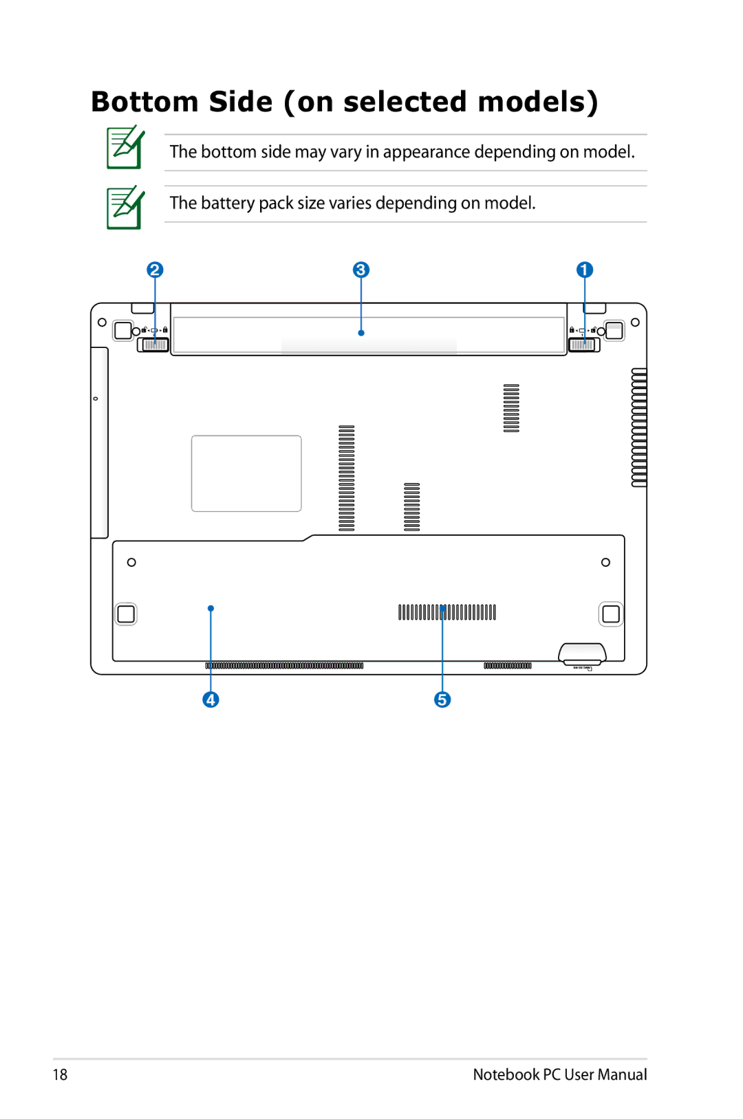 Asus X54CRB01, X54C-RB92 user manual Bottom Side on selected models 