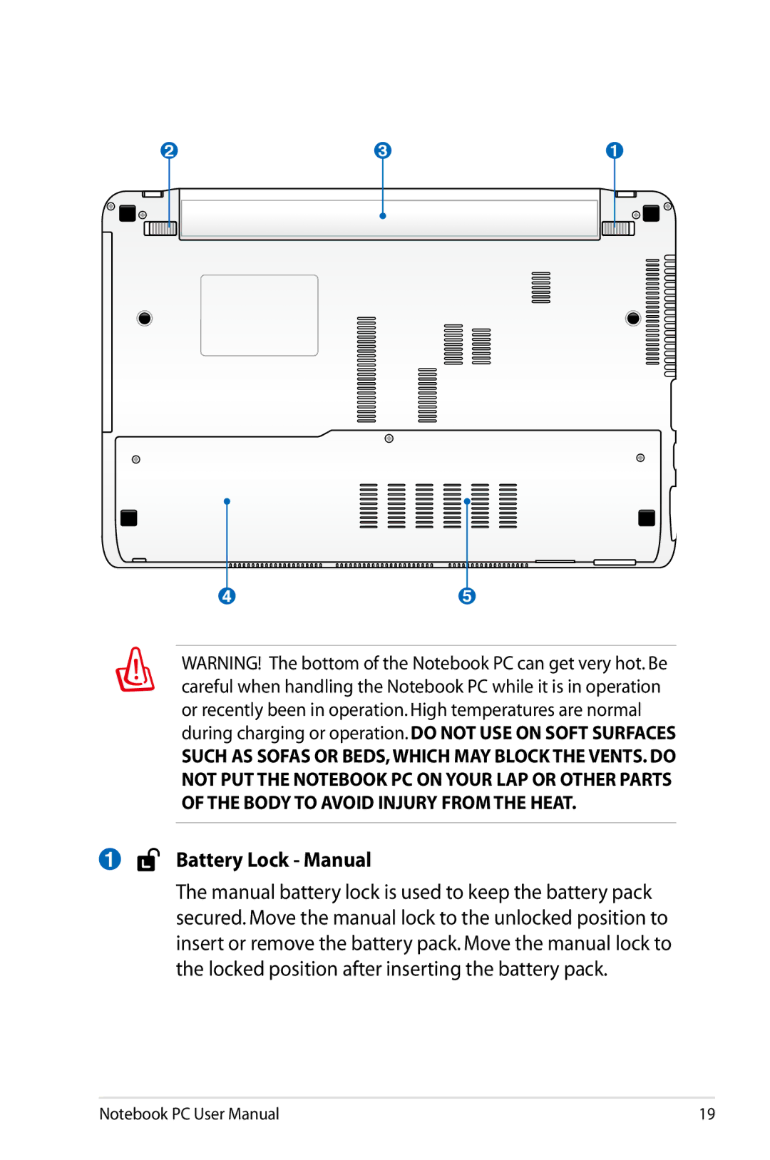 Asus X54C-RB92, X54CRB01 user manual Battery Lock Manual 