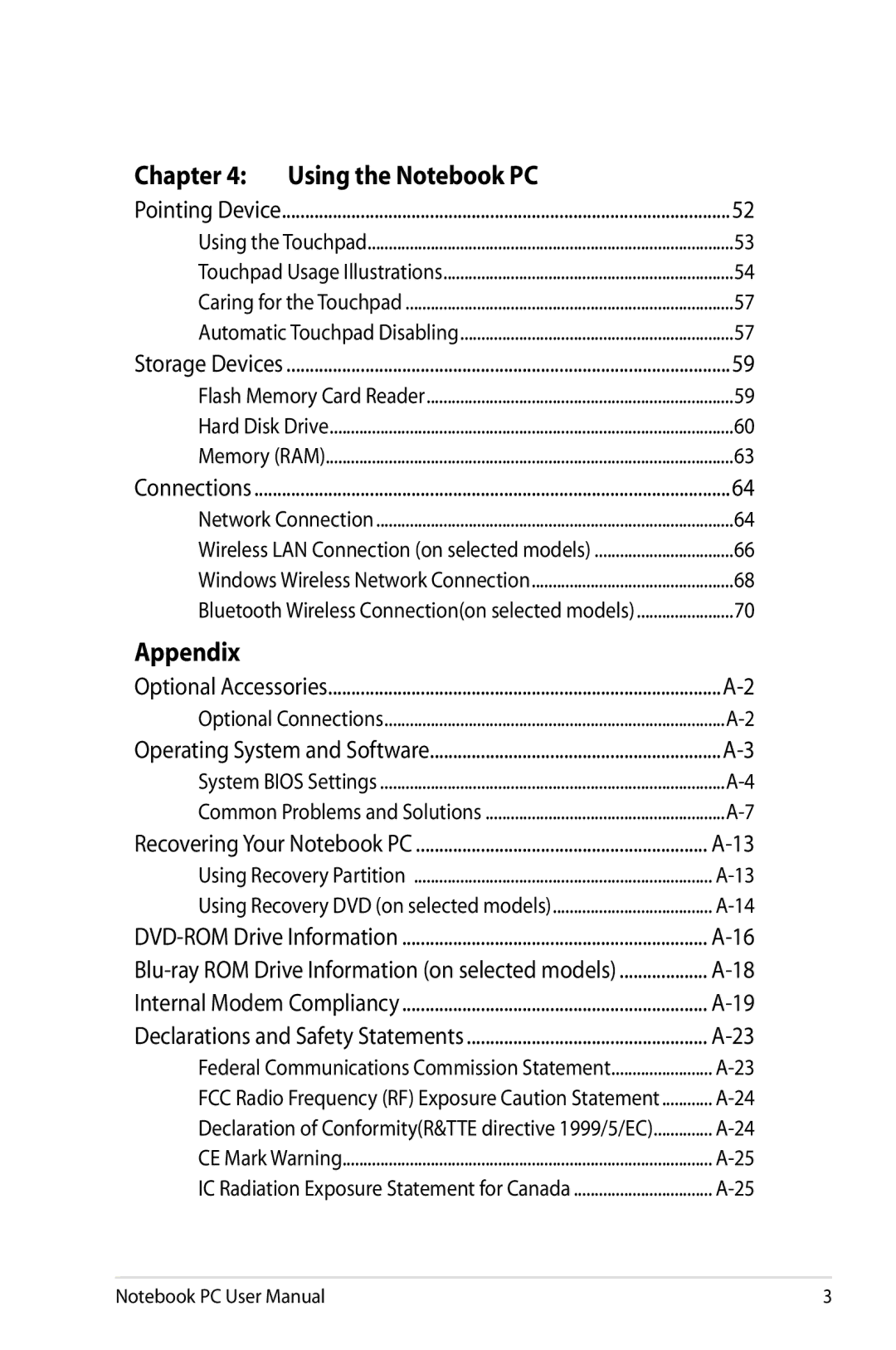 Asus X54CRB01, X54C-RB92 user manual Chapter Using the Notebook PC, Appendix 