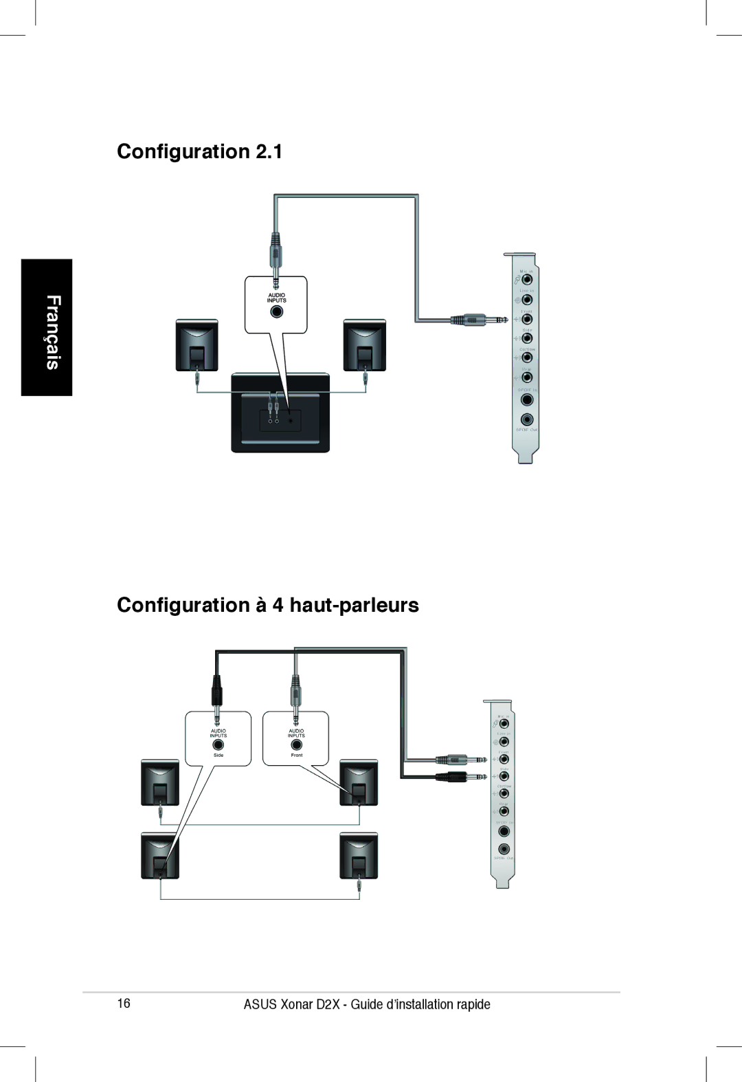 Asus Xonar D2X manual Configuration à 4 haut-parleurs 