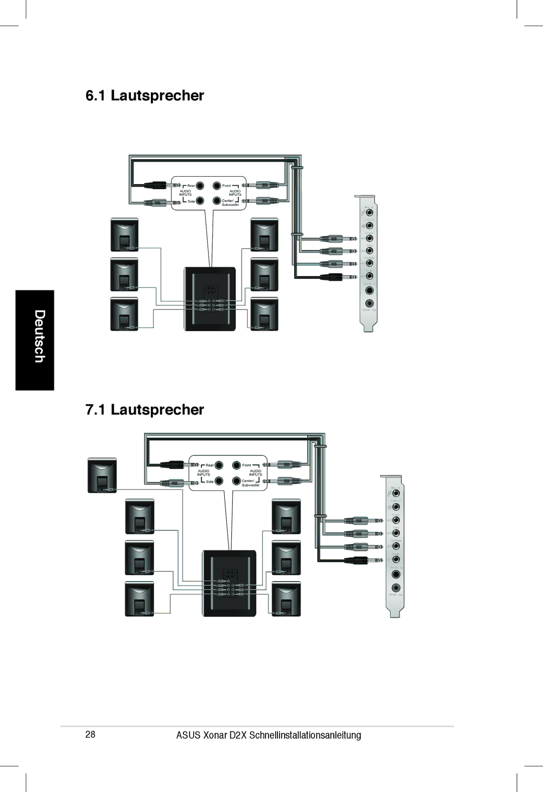 Asus Xonar D2X manual Lautsprecher 