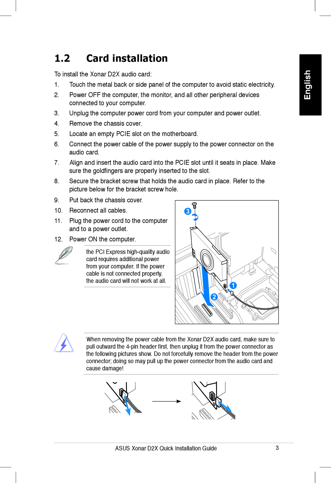 Asus Xonar D2X manual Card installation 