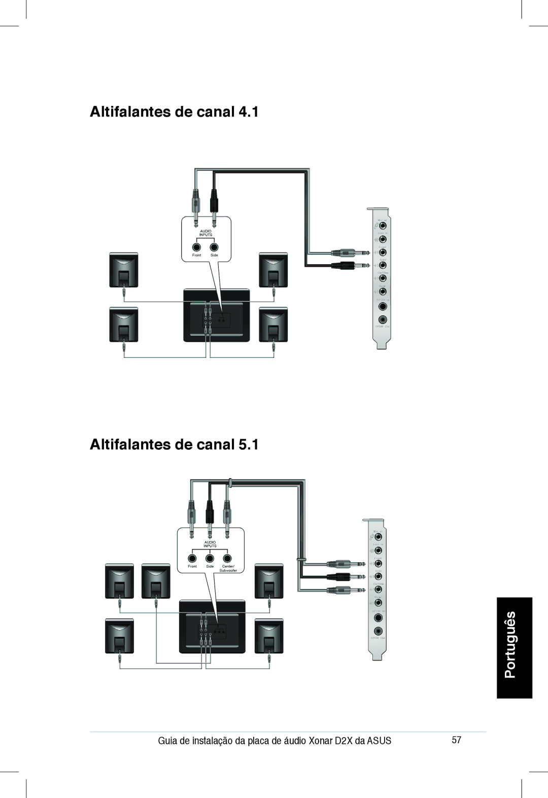 Asus Xonar D2X manual Altifalantes de canal 