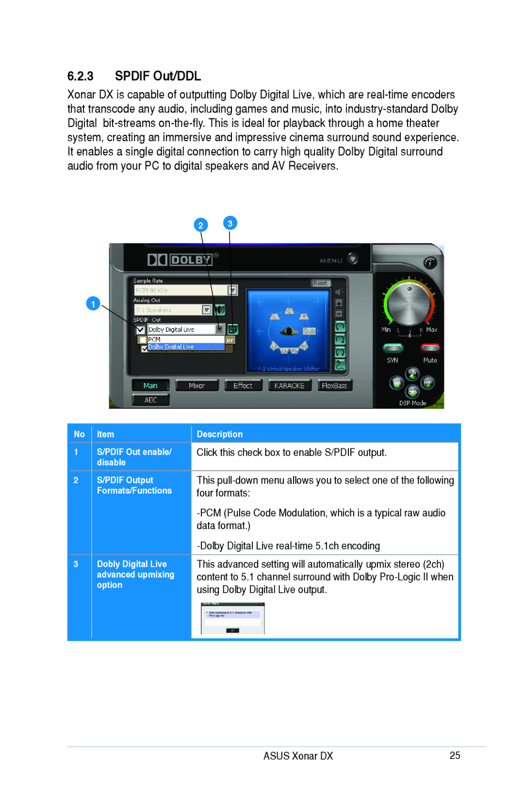 Asus Xonar DX, XONARH6 user manual Spdif Out/DDL, Formats/Functions 