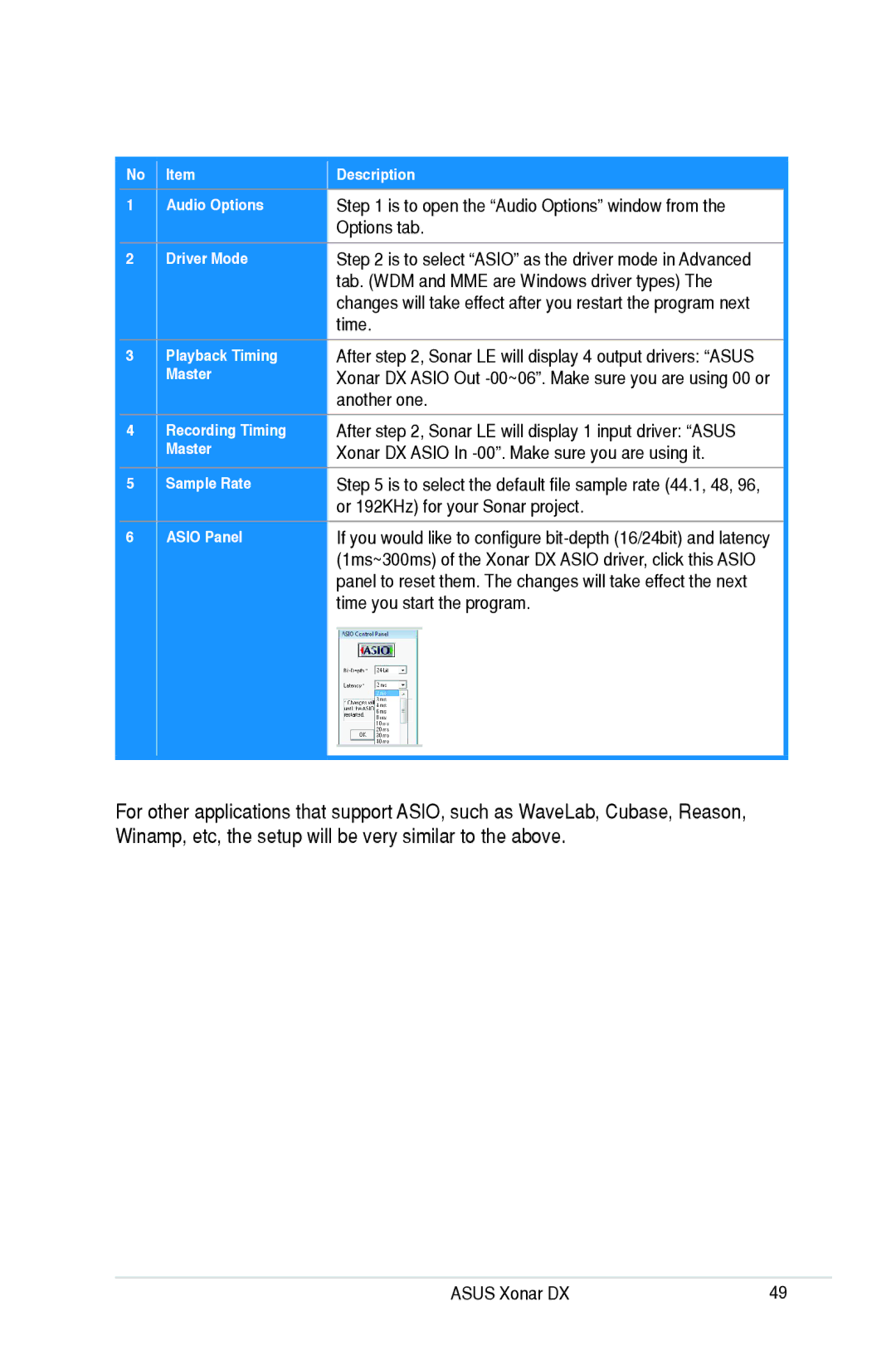 Asus Xonar DX, XONARH6 user manual Is to open the Audio Options window from, Options tab 