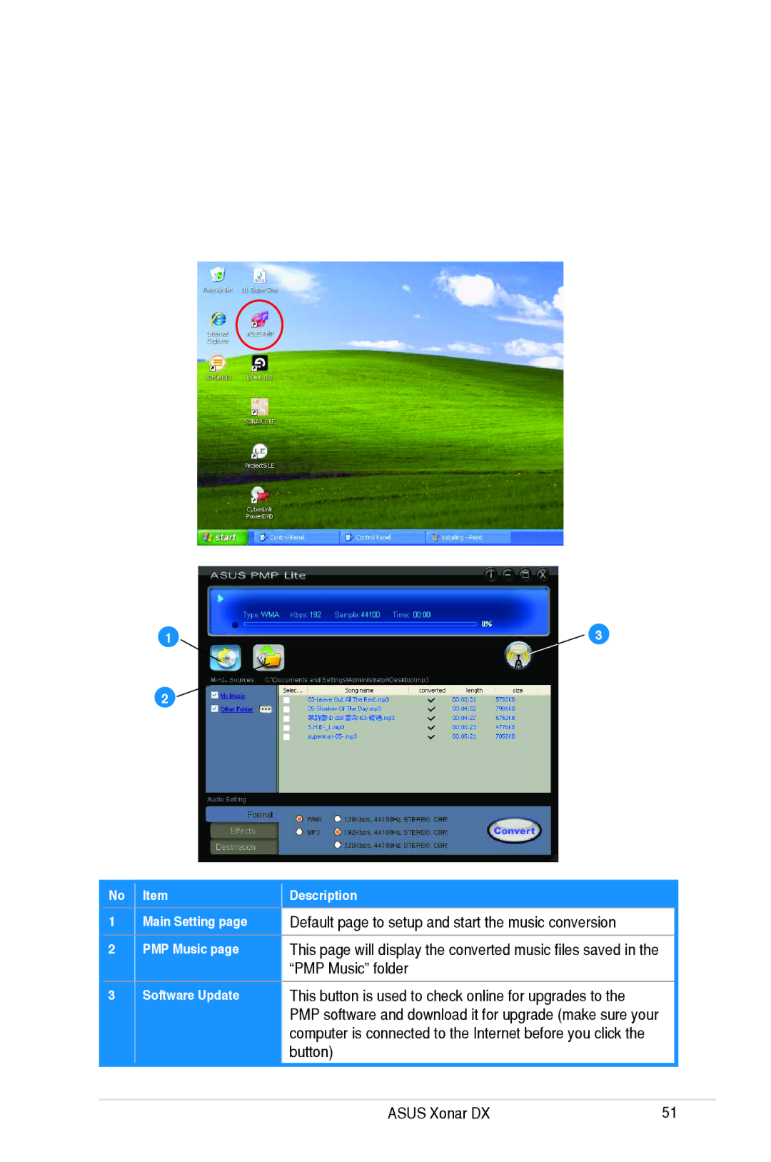 Asus Xonar DX, XONARH6 user manual PMP Music folder, Software Update 