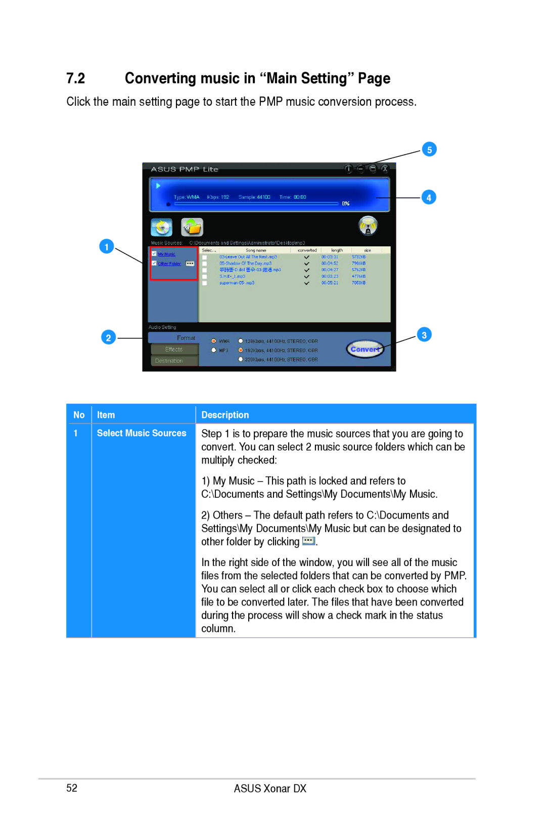 Asus XONARH6, Xonar DX user manual Converting music in Main Setting 