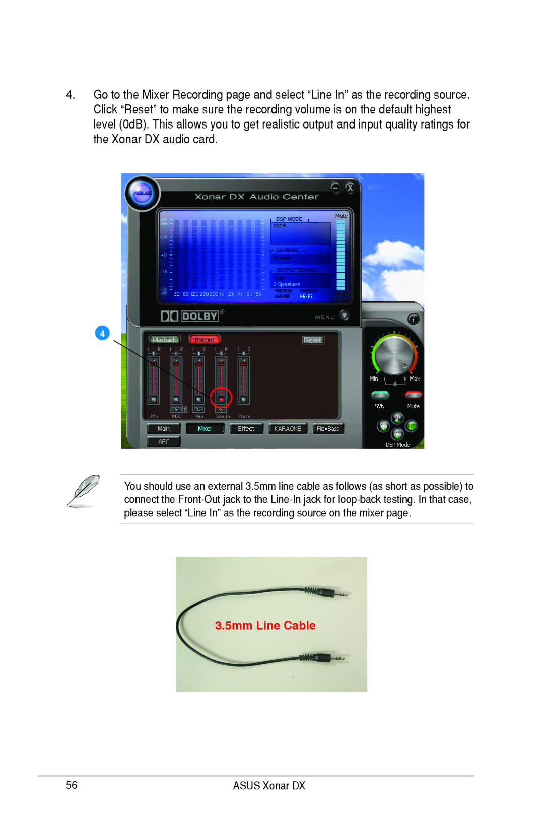 Asus XONARH6, Xonar DX user manual 5mm Line Cable 