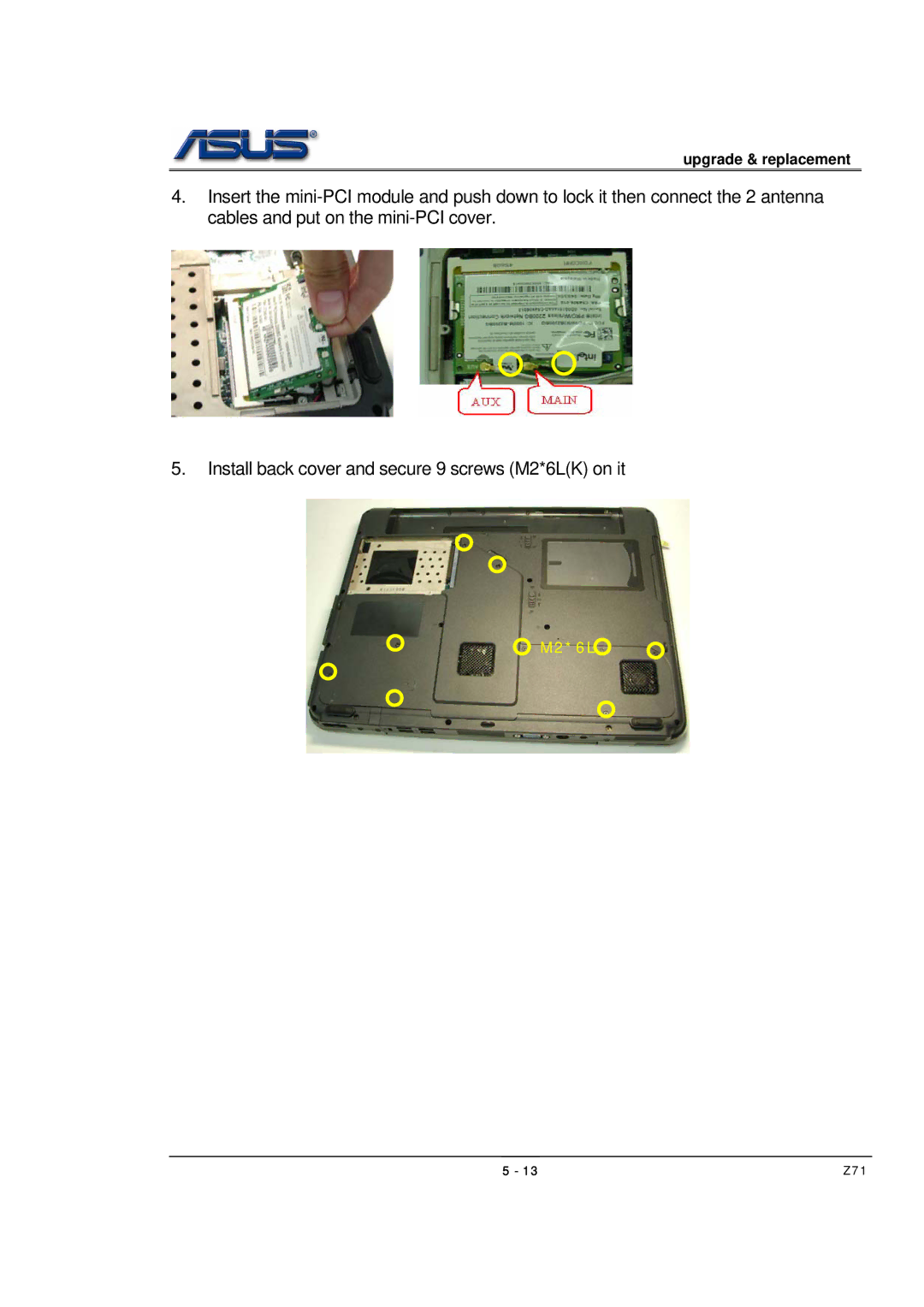 Asus Z71 manual M2*6L 