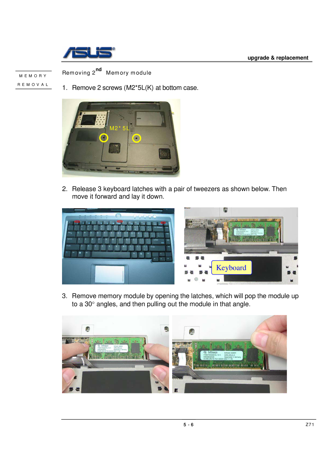 Asus Z71 manual Keyboard 