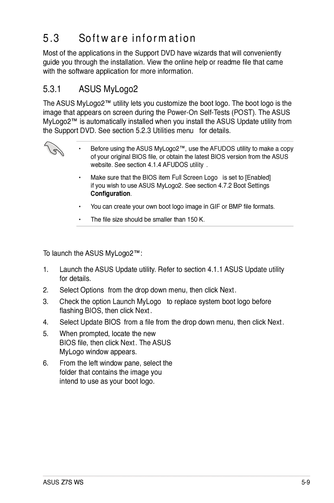 Asus Z7S WS manual Software information, Asus MyLogo2 