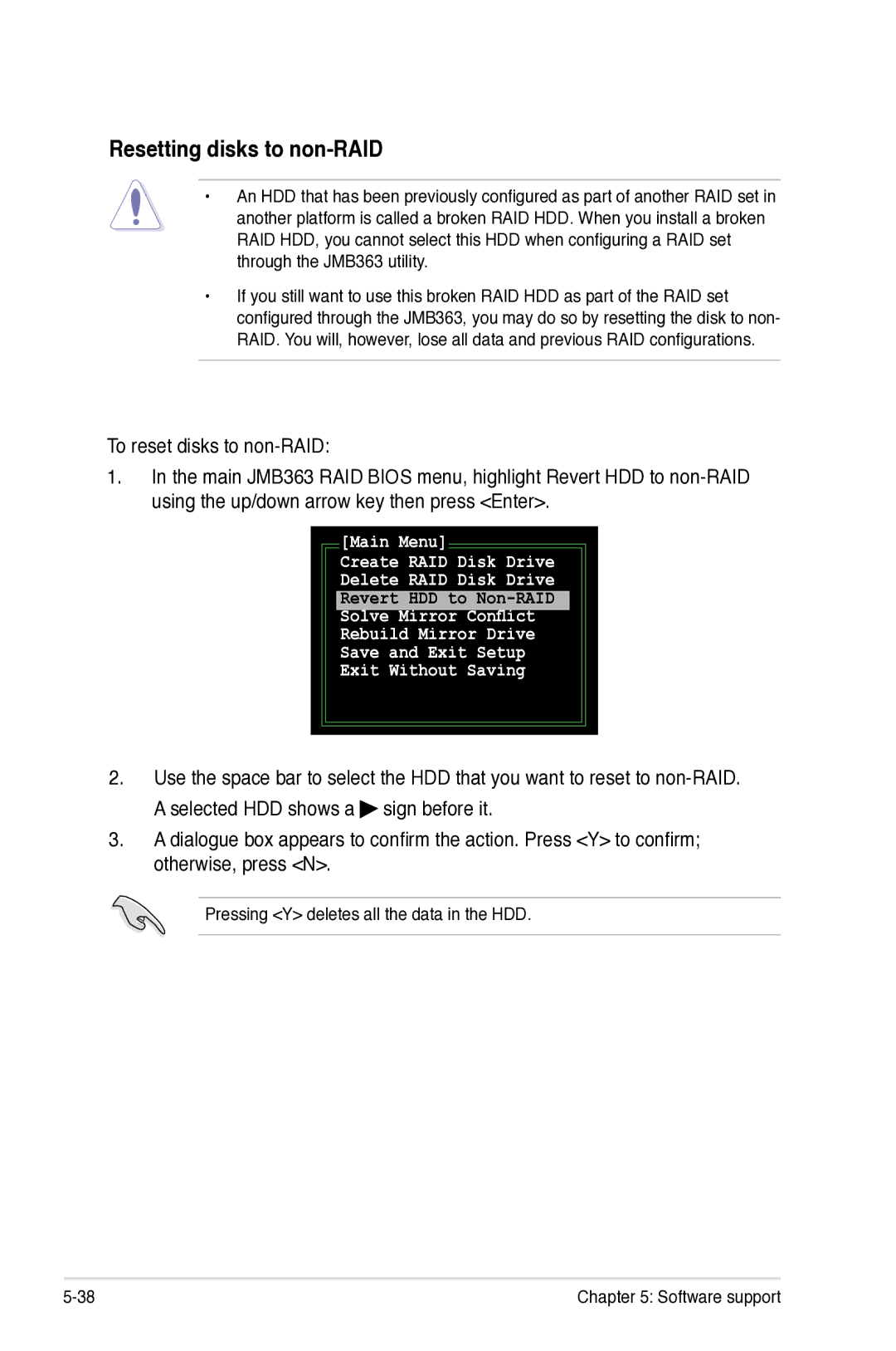 Asus Z7S WS manual Pressing Y deletes all the data in the HDD 