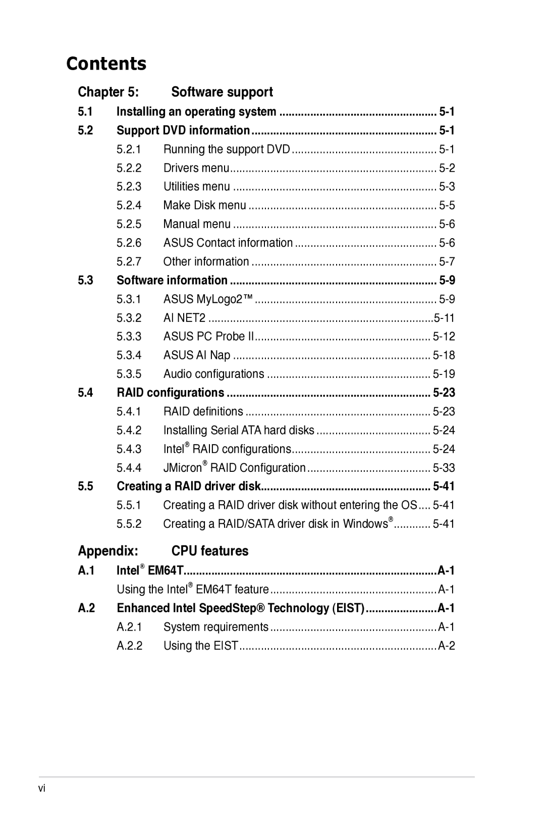 Asus Z7S WS manual Chapter Software support, Appendix CPU features 