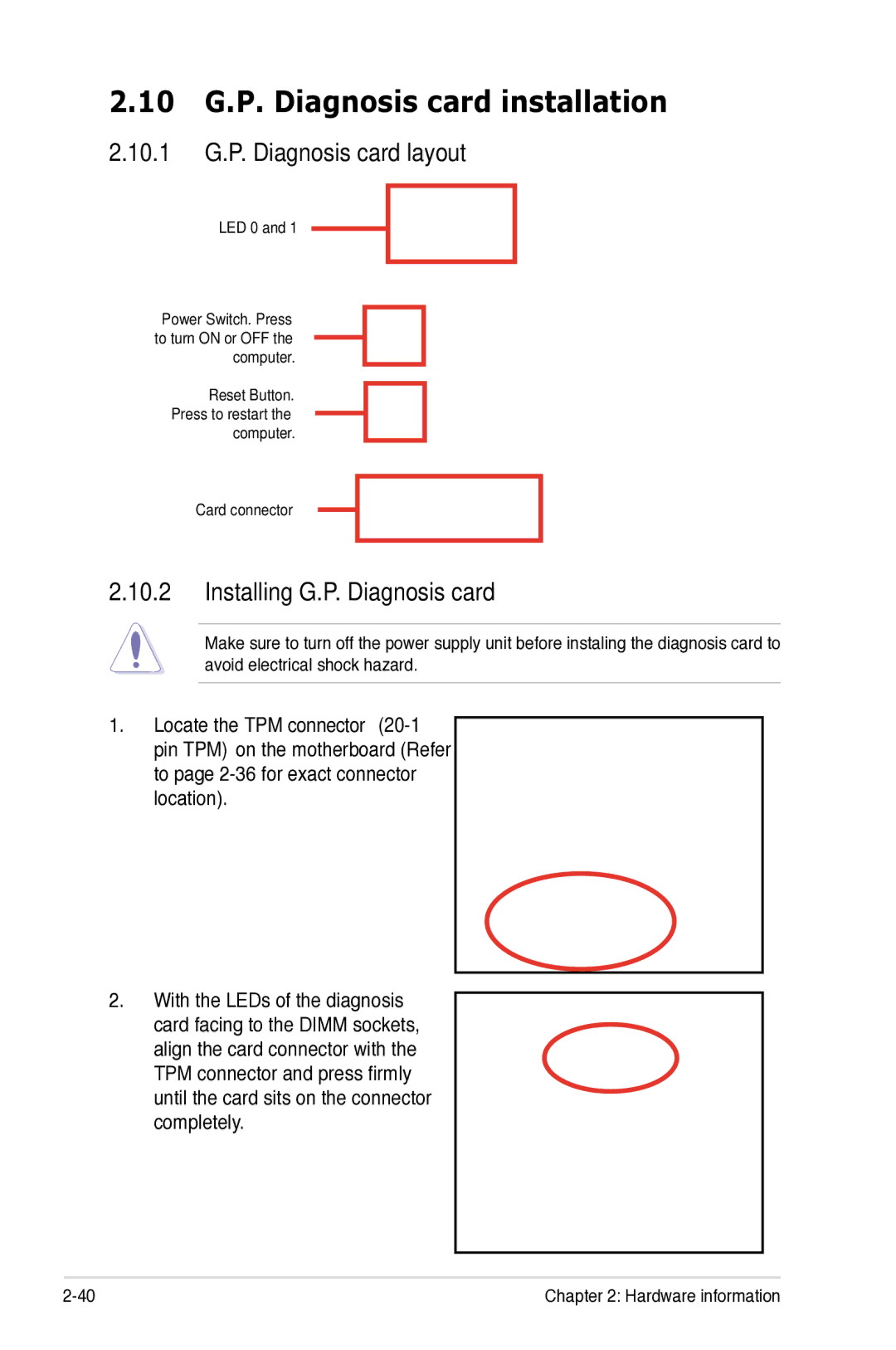 Asus Z7S WS manual 10 G.P. Diagnosis card installation, 10.1 G.P. Diagnosis card layout, Installing G.P. Diagnosis card 