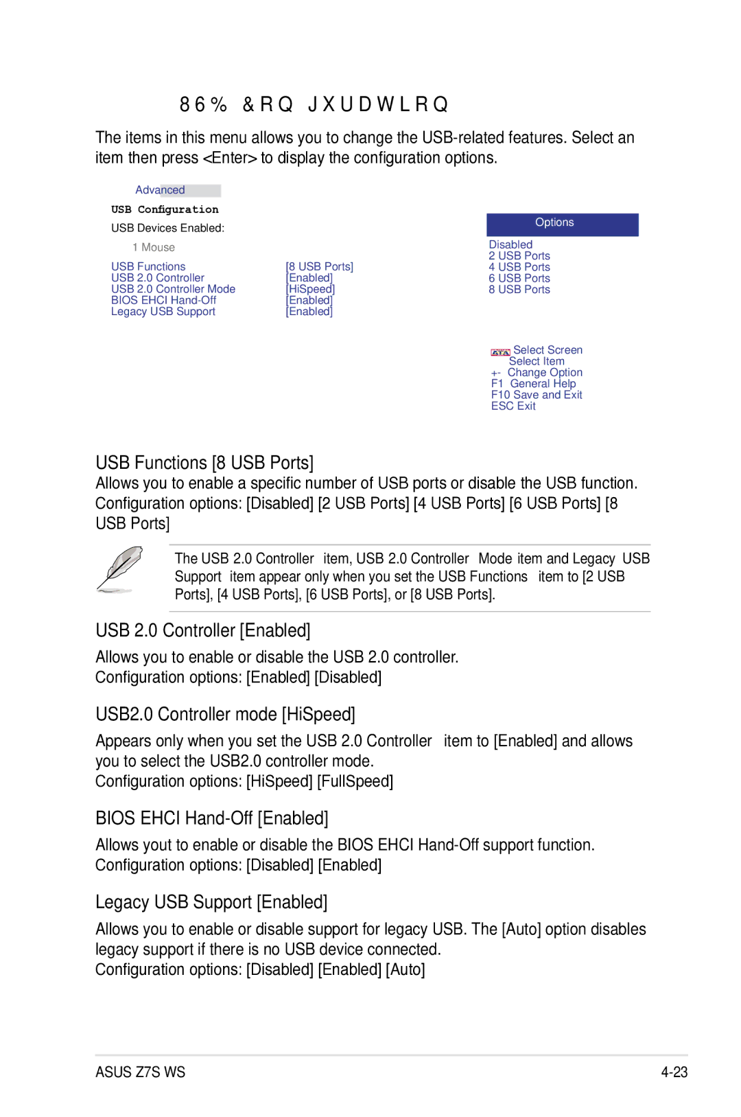 Asus Z7S WS manual USB Configuration 